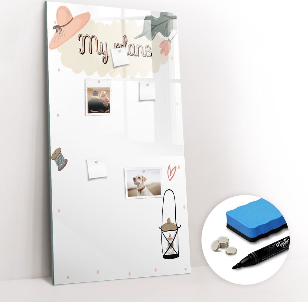 Magnetpinnwand Memoboard - Zubehörsatz - Schwarzer Marker + Schwamm + Magnete - 60 x 120 cm - Meine Pläne