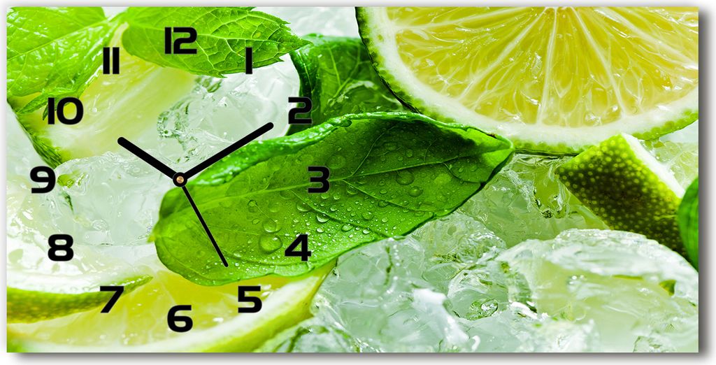 Wanduhr aus Glas – 60x30 cm - Glasbild - Glasuhr - Gehärtetes Glas - schwarze-zeiger - Kalk mit Eis