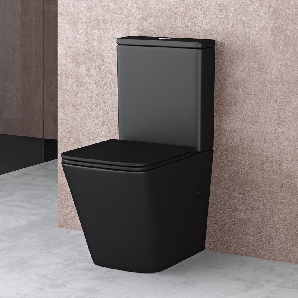 doporro Stand-WC mit Spülkasten komplett schwarz matt inkl. Softclose Absenkautomatik 36x63x82cm Stand-Toilette schwarz matt spülrandlos Stand112T