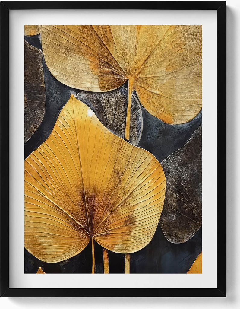 Blattgold Glamour– Wandbild mit Rahmen – Gerahmtes Bild – Wanddekoration – 60x80 cm – Schwarz Rahmen