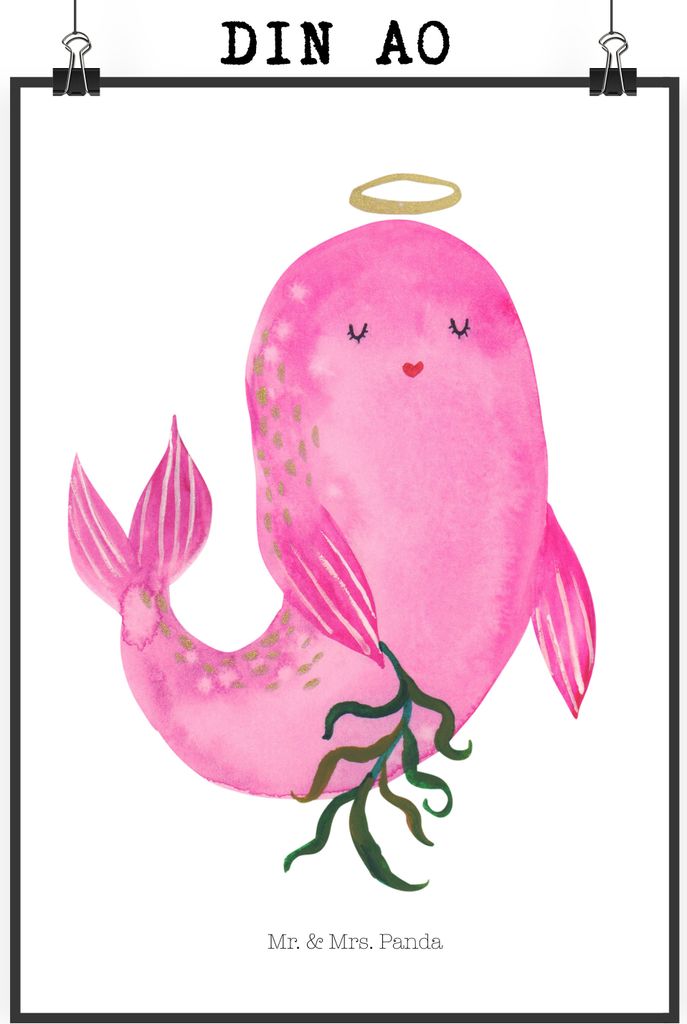 Mr. & Mrs. Panda Bild Sternzeichen Jungfrau DIN A0 - Weiß - Geschenk, Geburtstag August, drucke, Deko, Meerjungfrau, Kunstdruck, Wandbild, Jungfer...