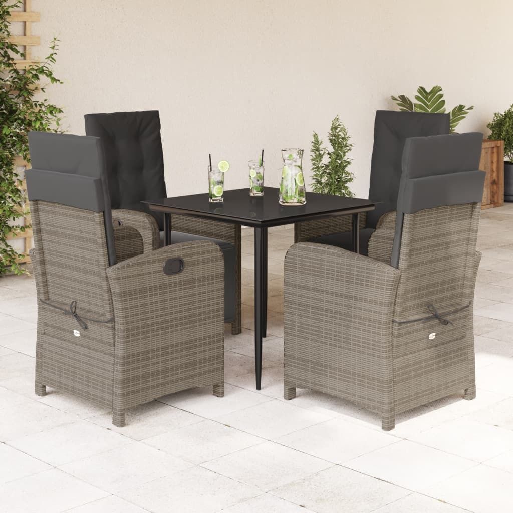Maison Exclusive - 5-tlg. Garten-Essgruppe mit Kissen Grau Poly Rattan
