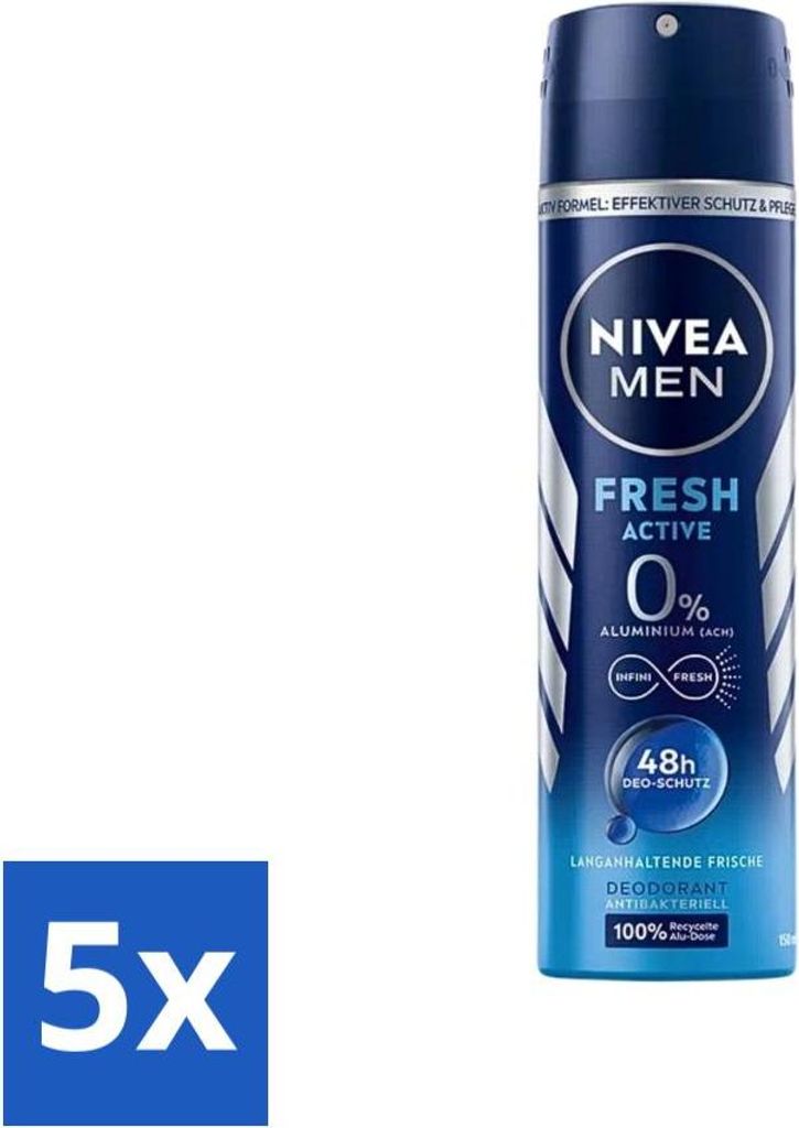 Nivea Men Deodorant Spray – Fresh Active – 48 Stunden Wirkung – 150 ml - Vorteilspack - 5 Stücke