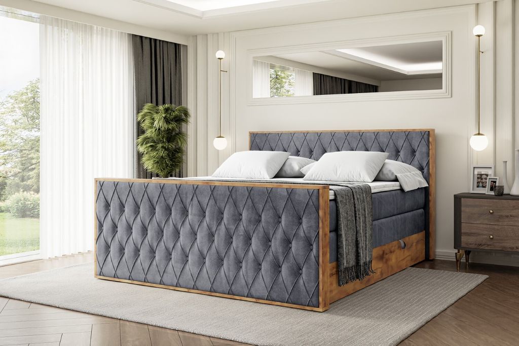 ALTDECOR Boxspringbett mit Matratze und Lattenrost, Topper, Fußteil,Polsterbett mit Bettkasten, Bett mit Stauraum H3- und H4- Matratze, Doppelbett...