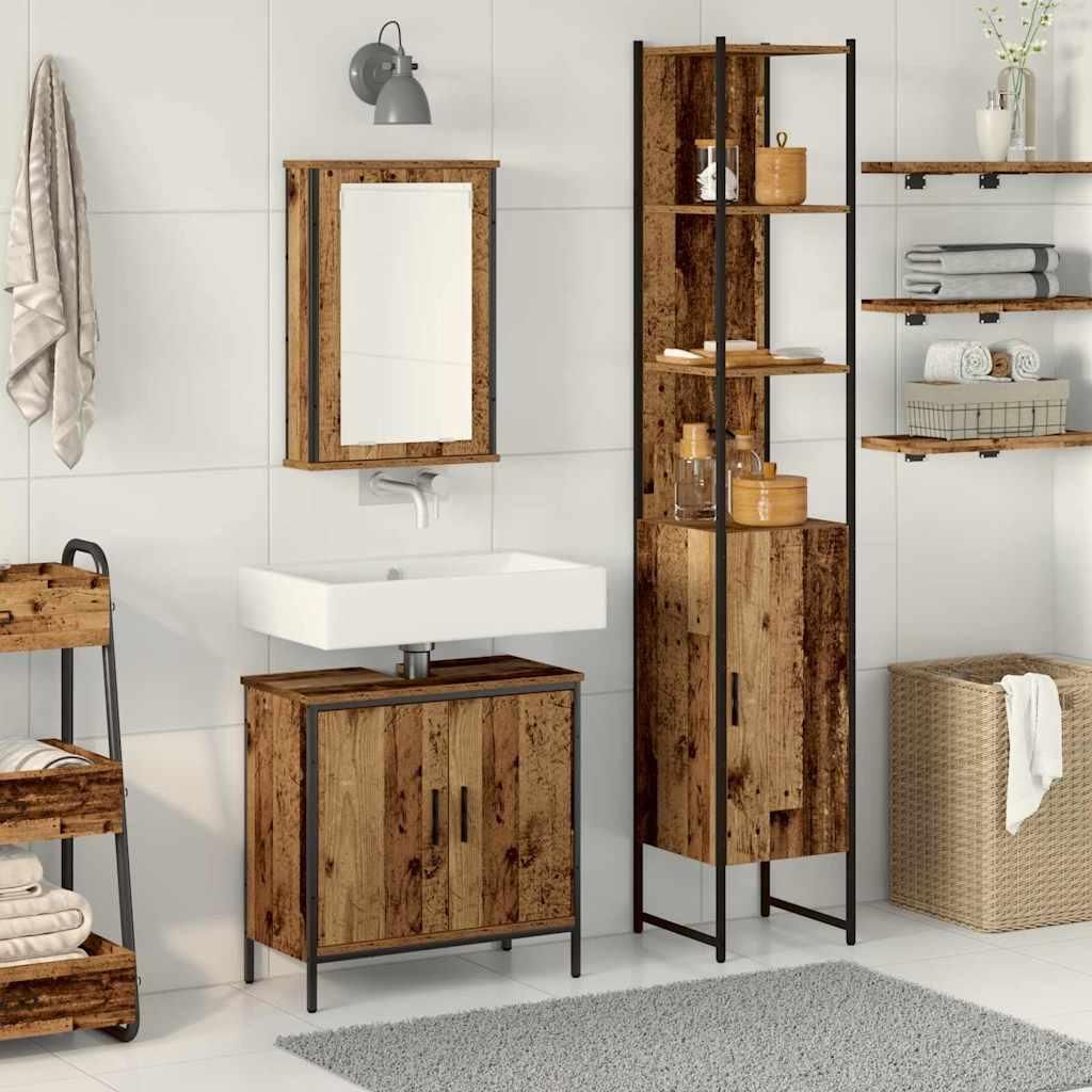 Maison Exclusive - Badezimmermöbel-Set mit Regal mit Tür 3 pcs Braun Holzwerkstoff