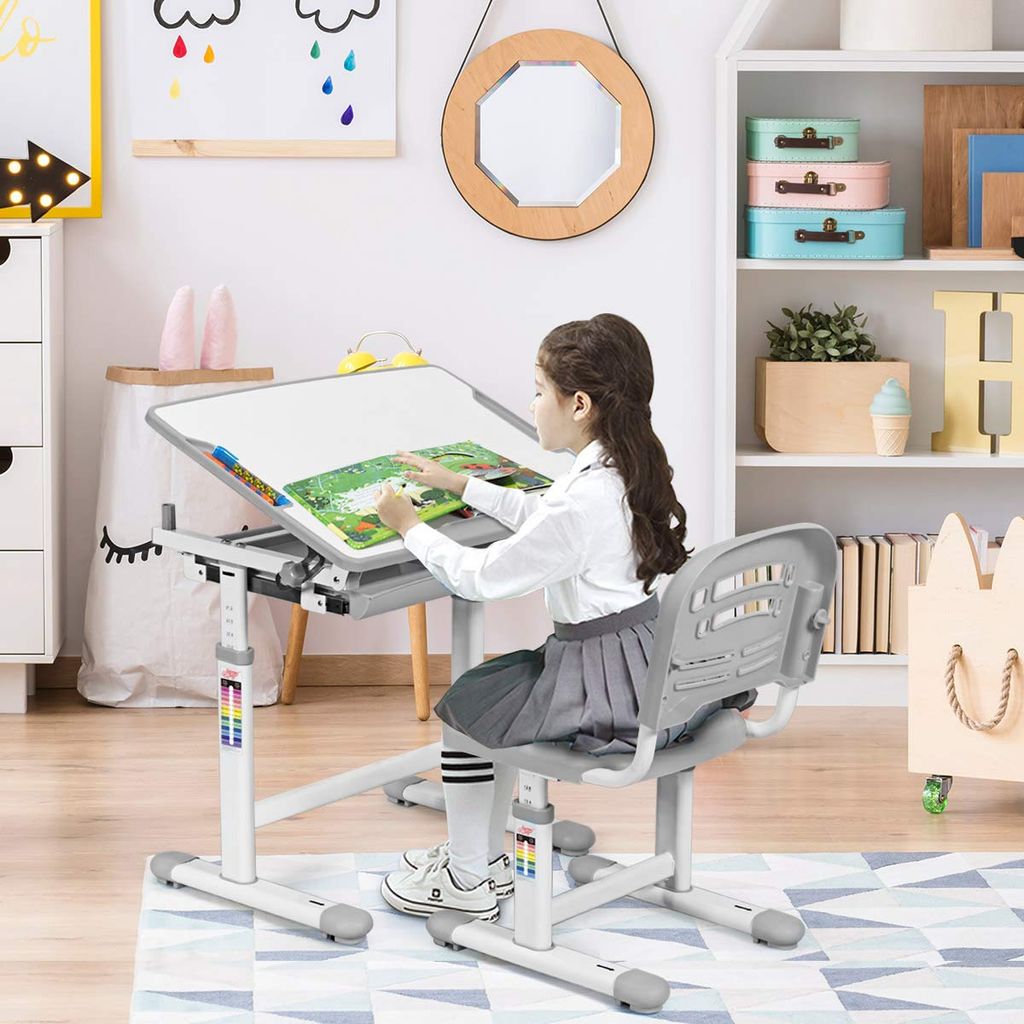 Kinderschreibtisch höhenverstellbar Schülerschreibtisch Kindertisch+Stuhl 