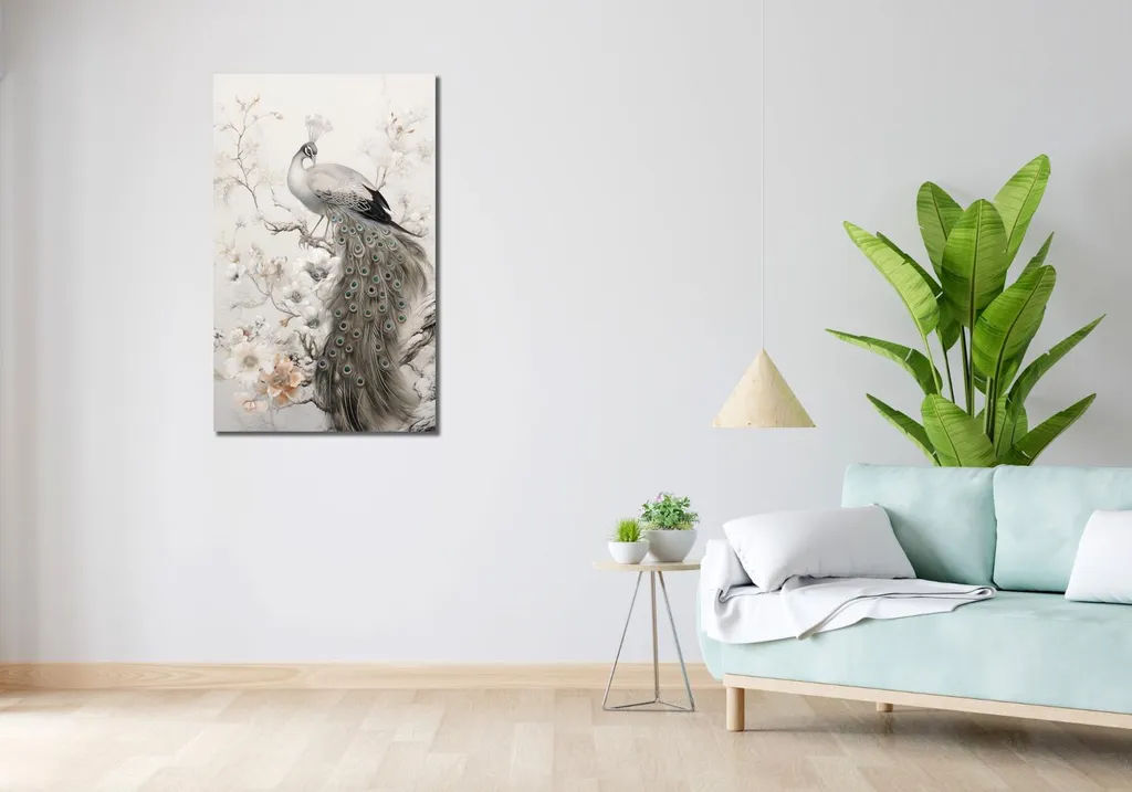 Image 60 x 100 cm La grâce du paon - Tableau décoratif mural élégant