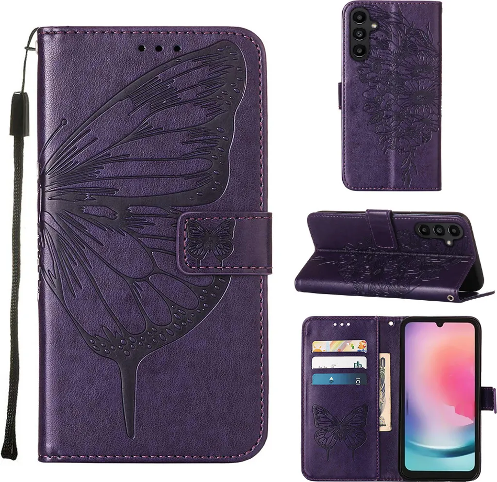 Custodia a Libro Samsung Galaxy A24 4G Viola - Design Farfalle 3D
