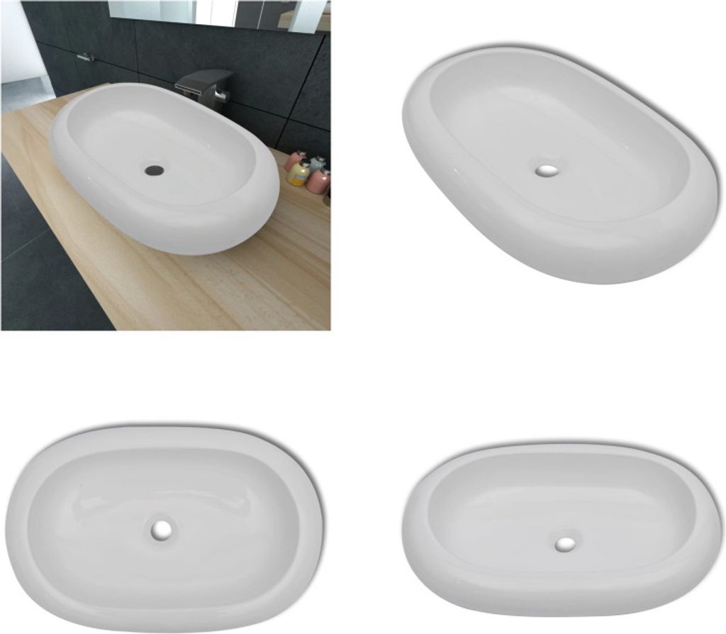 Keramik Waschtisch Waschbecken Oval Weiß 63 x 42 cm - Waschtisch - Waschbecken - Keramikspülen - Bad Waschplatz