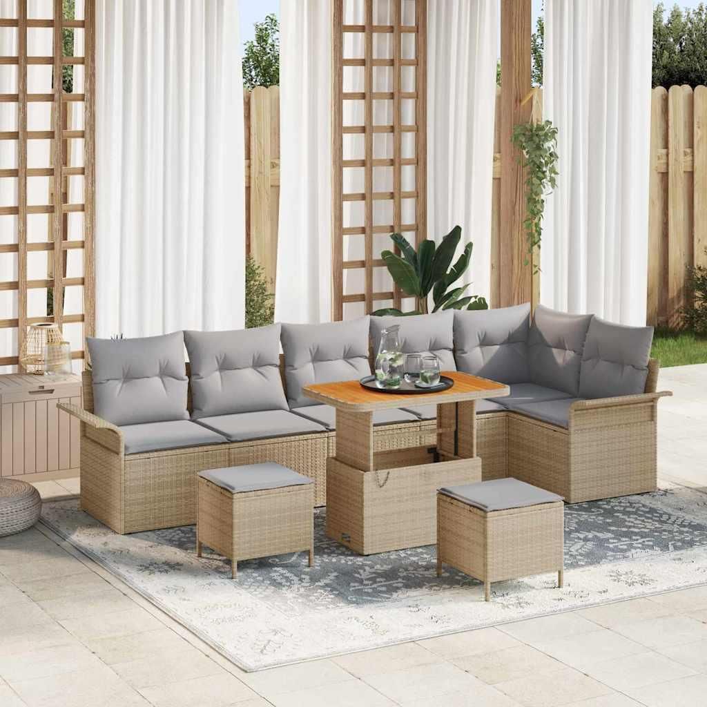 Maison Exclusive - Gartensofa-set mit Kissen 9 pcs Beige Poly-Rattan
