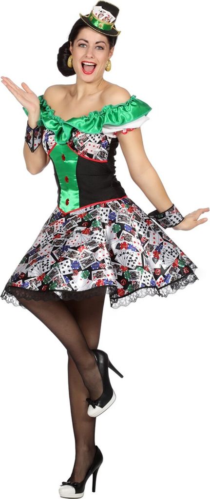 W4978-46 bunt Damen Disco-Party Kleid-Kostüm Casino Katrenspiel Gr.46
