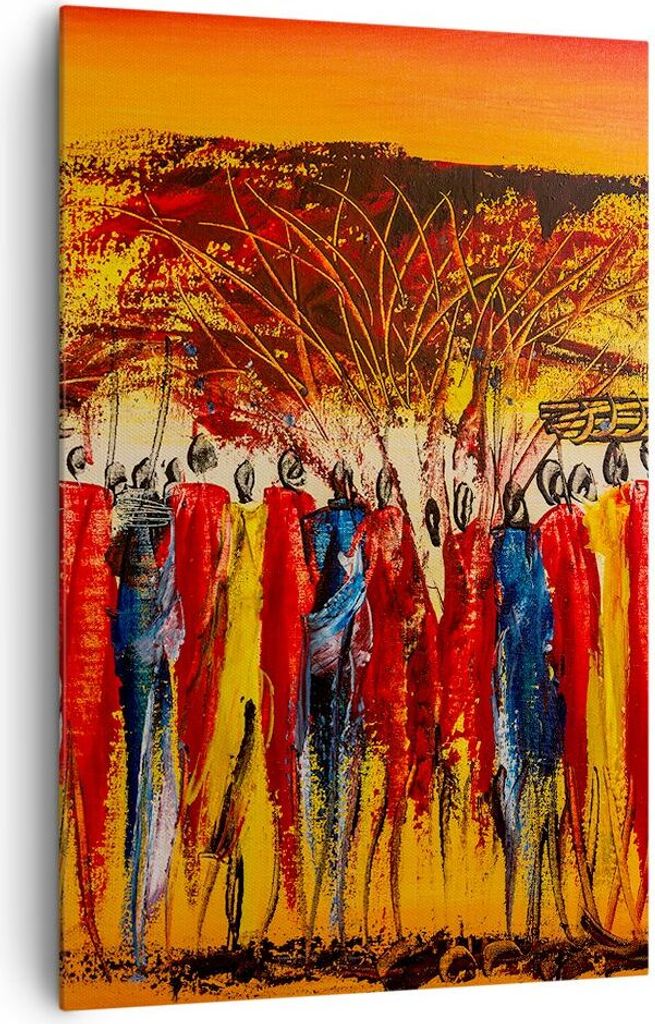 Bild auf Leinwand - Leinwandbild - Einteilig - Afrika Stamm - 80x120cm - Wand Bild - Wanddeko - Wandbilder - Leinwanddruck - Kunstdruck - Wanddekor...