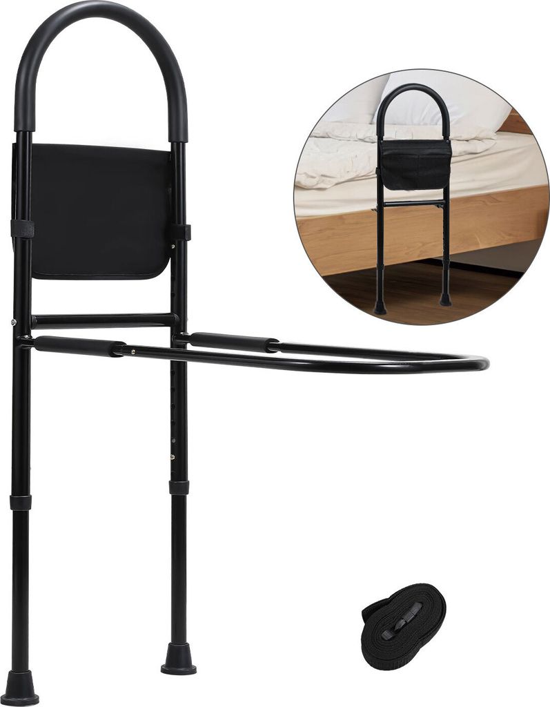 Clanmacy Aufstehhilfe Bett Bettgitter für Ältere Sicherheit Bettgeländer mit Lagerung Tasche Höhe Verstellbar