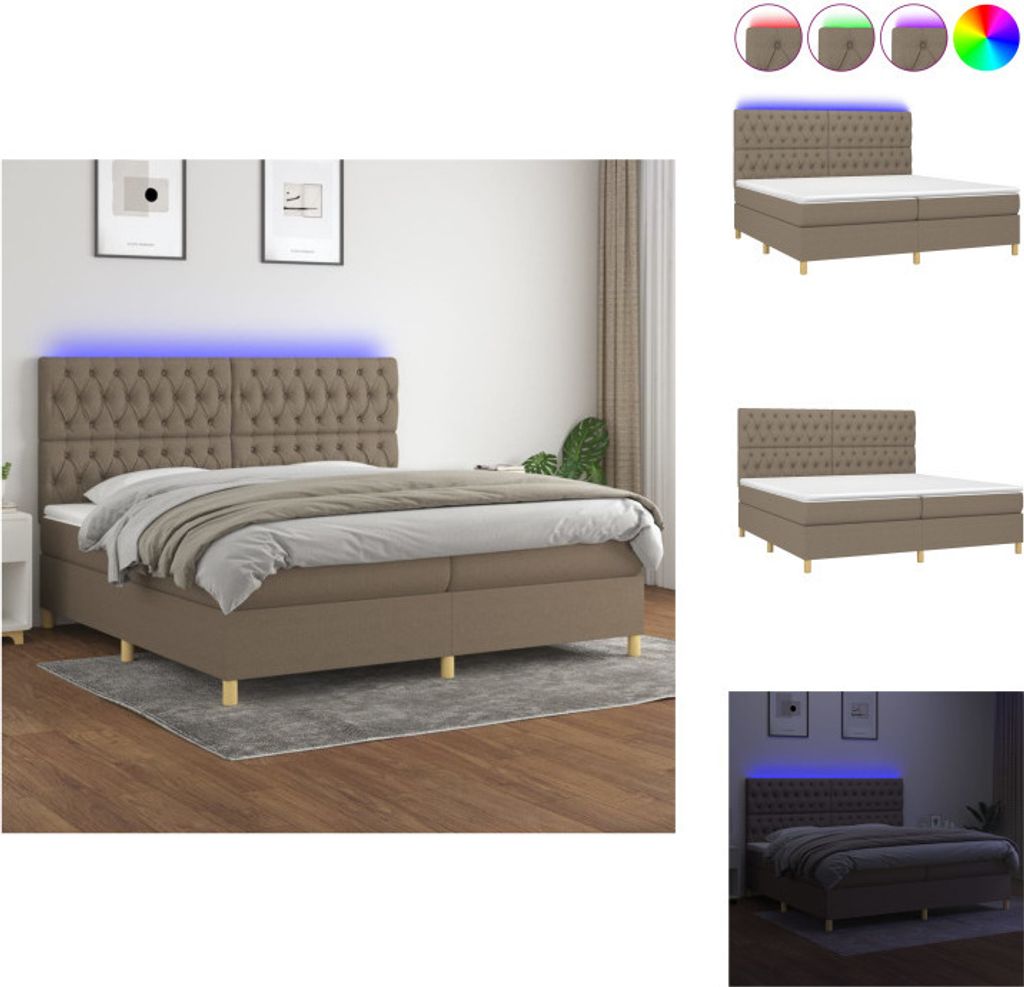 vidaXL Boxspringbett mit Matratze & LED Taupe 200x200 cm Stoff - Betten & Bettgestelle