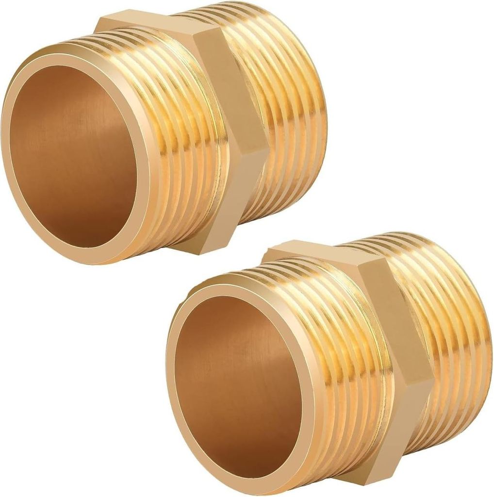 2 Stück Doppelnippel 1 Zoll,Messing Außengewinde(Ø 32mm),Doppelnippel Sechskant 1",Verbindungsstück 2 x AG aus Gewindefitting,für Heizung Trin...