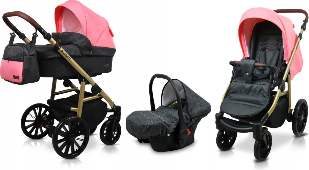 Poussette Trio 3-en-1 BabyLux® Aspero Black Coral avec Siège Auto Cosi
