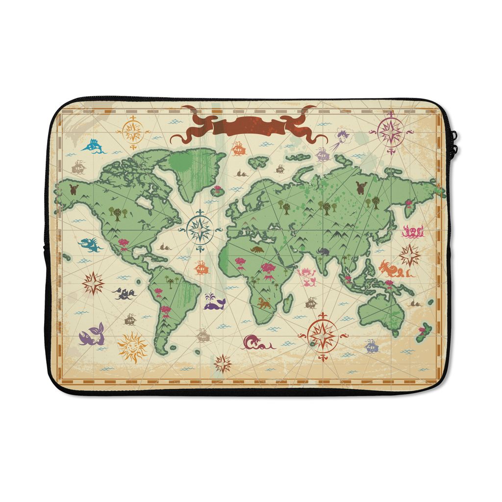 MuchoWow Laptop Hülle 14 ZollWeltkarte - Kinder - Piraten - Vintage - Jungen - Mädchen - Kinder Laptoptasche - Laptoptasche - Stoßsicher - Sch...