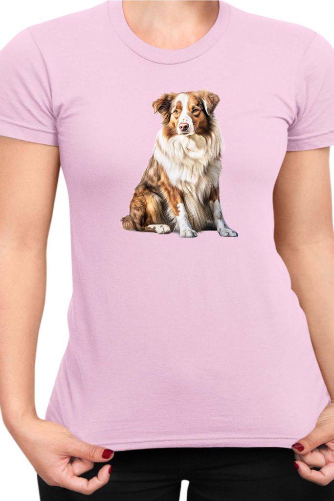 Damen T-Shirt Dogs Breeds Shetland Sheepdog Dog Breed 006, Lady L / Hellrosa