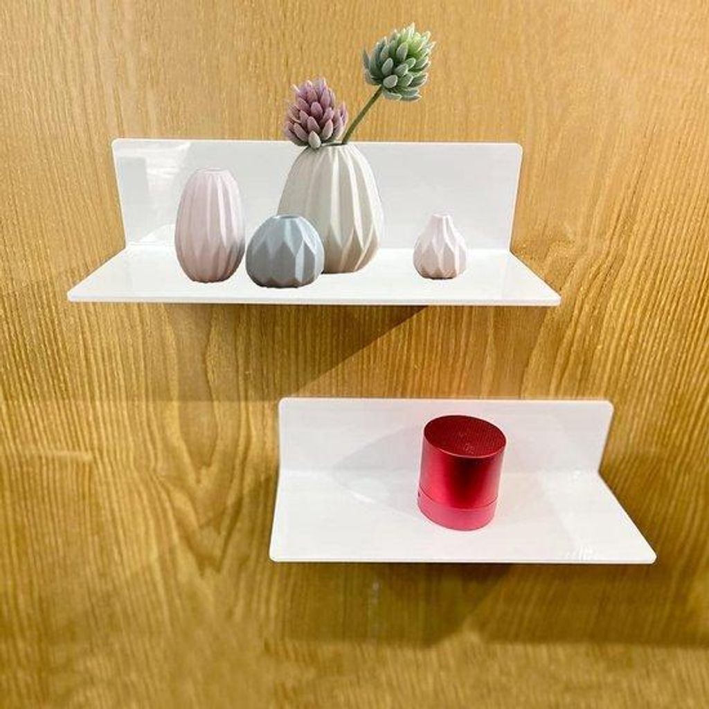 Zwevende Acrylplanken, nicht bohren, weiß, 2er Set, kleine, selbstklebender Organisationshelfer, hängende Duschplatten