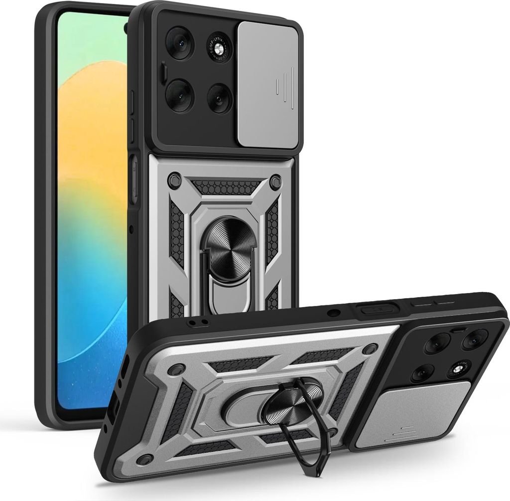 Outdoor Panzer Hülle für Motorola Moto G56 Handyhülle mit Kameraschutz Ringhalter in Silber
