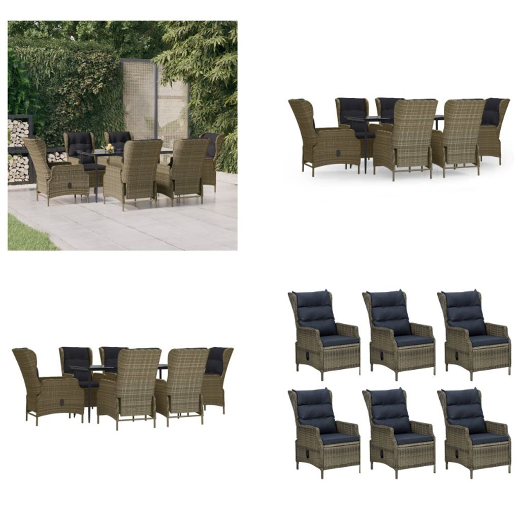 vidaXL 7 tlg. Garten Essgruppe Braun Poly Rattan - Garten Essgruppe - Garten Essgruppen - Outdoor Essgruppe - Garten Essgarnitur