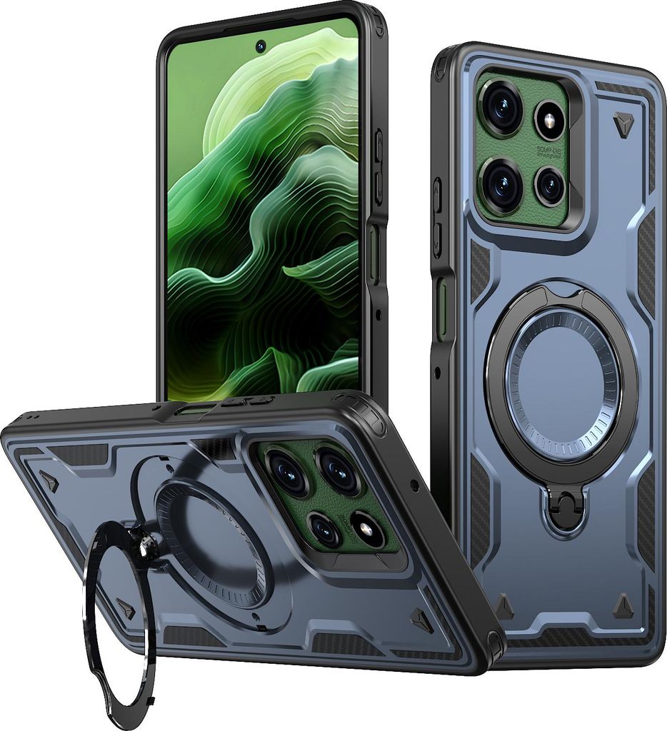 Dual Layer Hülle für Motorola Moto G Power 2025/G Power 2026 mit Ring Ständer Magnetisch Stoßfest Handyhülle Blau