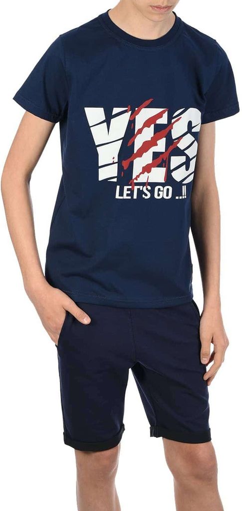 BEZLIT Jungen Sommer Set T-Shirt YES und Stoff Shorts Navy / Navy 104/110