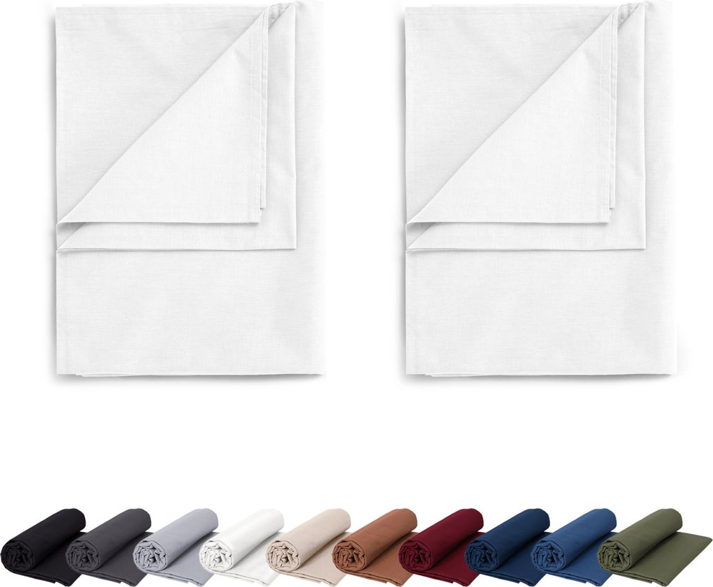 DOPPELPACK Renforce Bettlaken ohne Gummizug 160x200 cm Haustuch 100% Baumwolle Betttuch Hotel Leintuch, in Farbe: Weiß