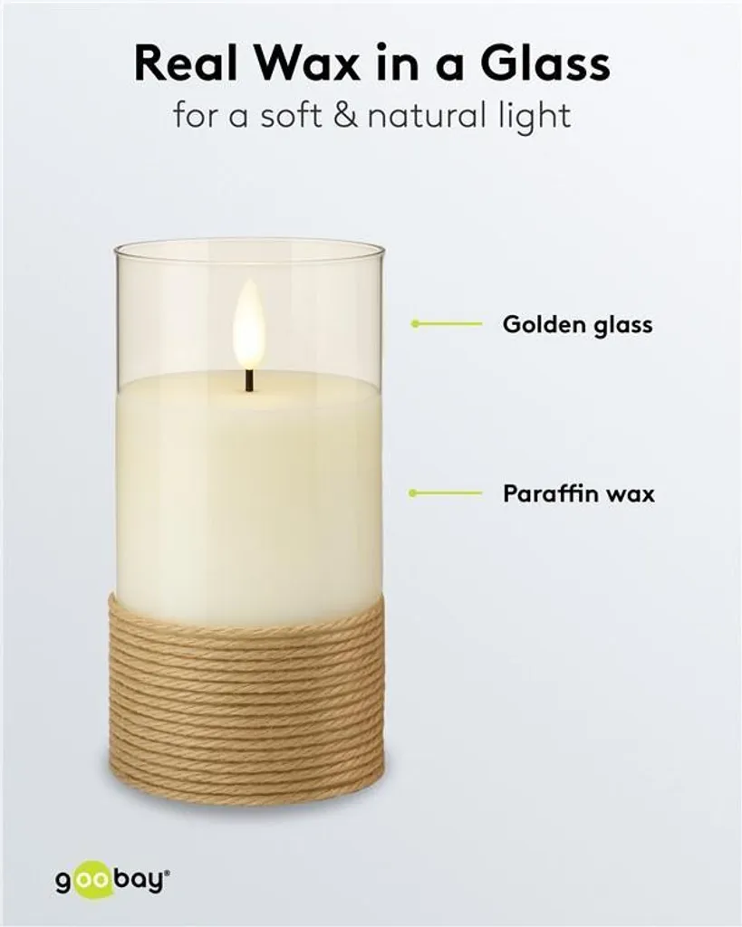 Goobay 77773: 3 Candele LED Vetro e Vera Cera - Risparmio e Durata - 16