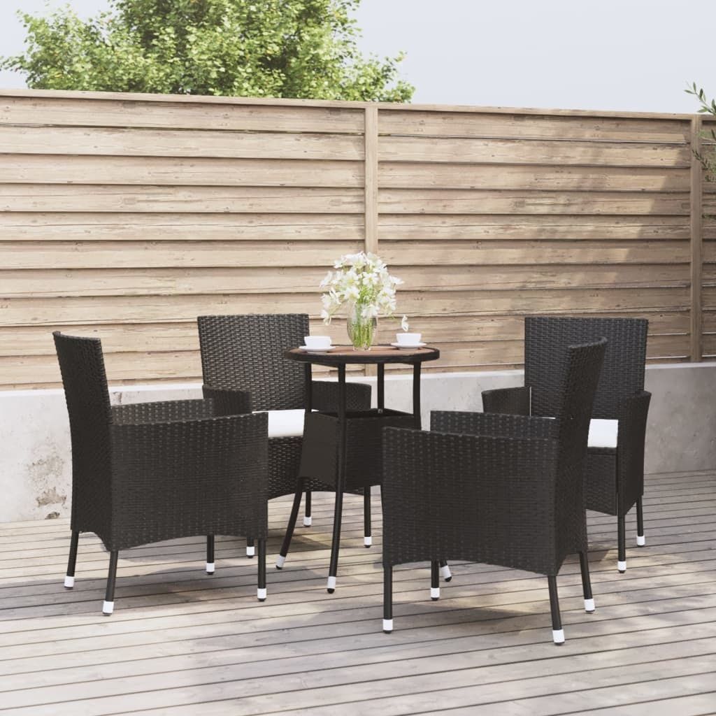 "Rabatt" 5-tlg. Garten-Bistro-Set - mit tishe & Stuhl - mit Kissen Schwarz Poly Rattan - Lounge-Dining set CC8092
