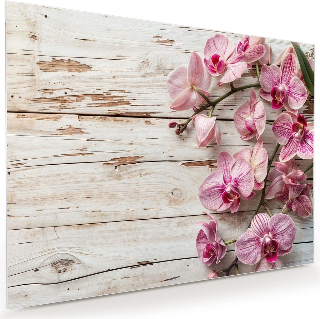 Glasbild 120x90cm in XXL für Wohnzimmer, Schlafzimmer Motiv Orchideen auf Holz