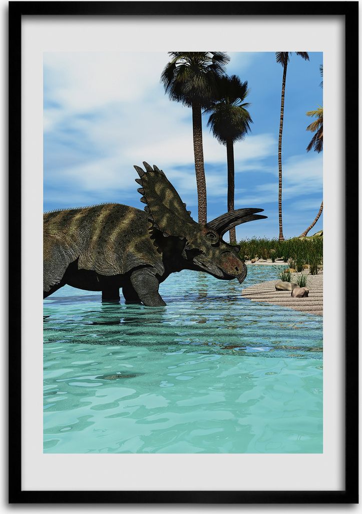 Bild - Bilderrahmen - Foto - 70 cm x 100 cm - MDF - Rahmen - Wandkunst - Dinosaurier am Strand