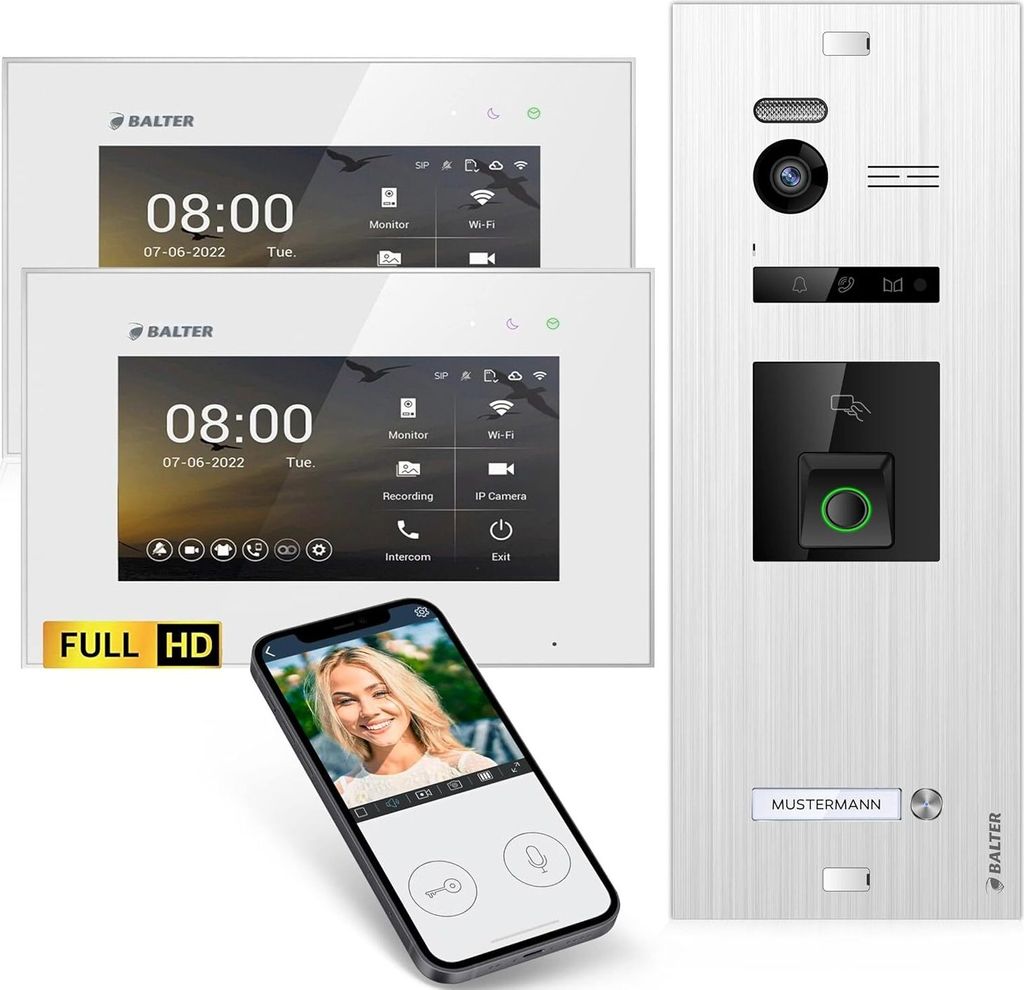 HD Video Türsprechanlage mit Fingerprint, Video Türklingel, Produktbild 