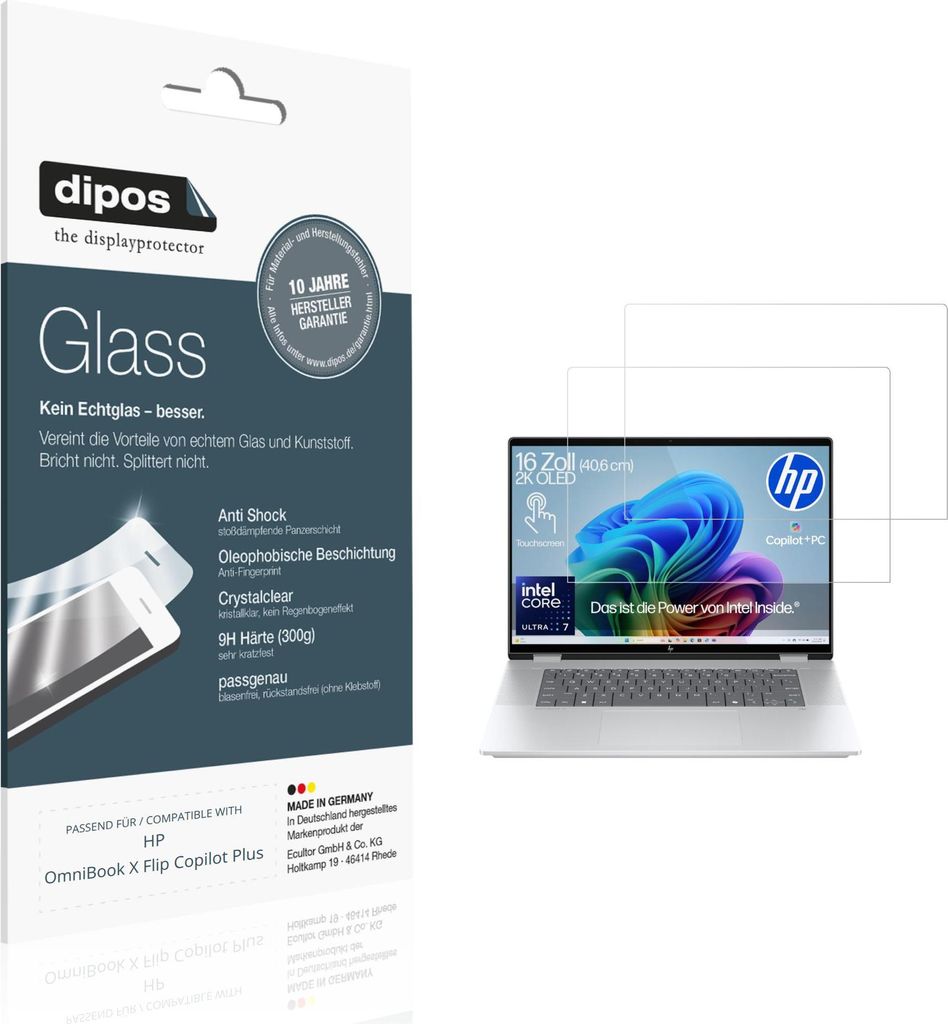 2x Schutzfolie für HP OmniBook X Flip Copilot Plus - Anti-Shock 9H Folie dipos Glass Kunststoffglas