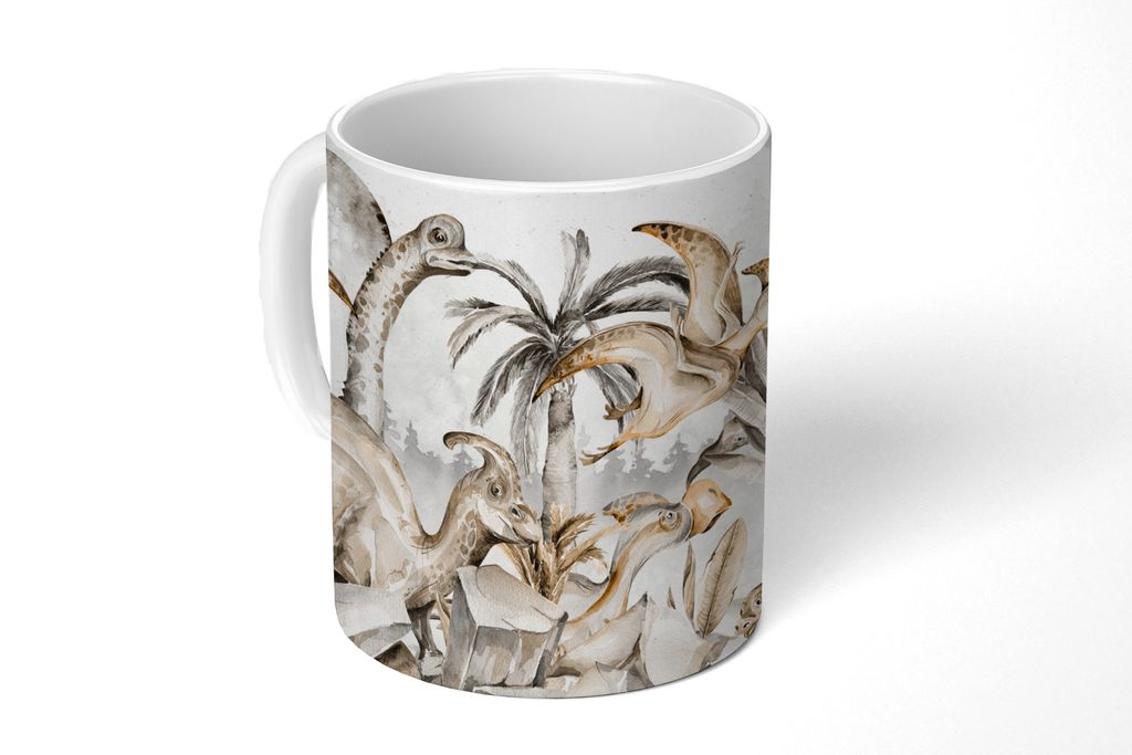 KitchenYeah Tasse Kaffeetasse Kaffeebecher 350 ml Dino - Dschungel - Natur - Tiere - Kinder - Kinder Teetasse - Fototasse - Becher - Keramikbeche...