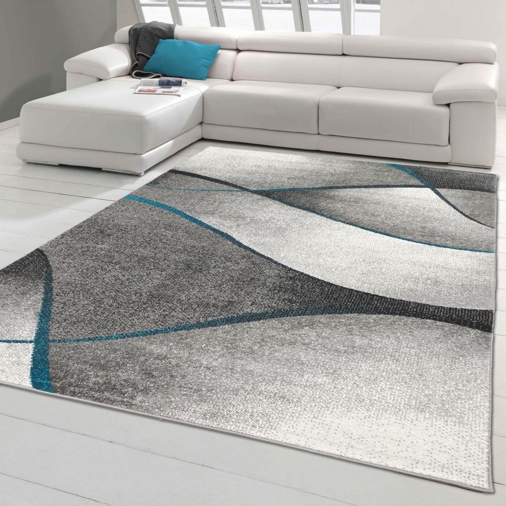 Moderner Wohnzimmer Teppich Wellen Design in blau grau anthrazit - pflegeleicht Größe - 120 x 170 cm