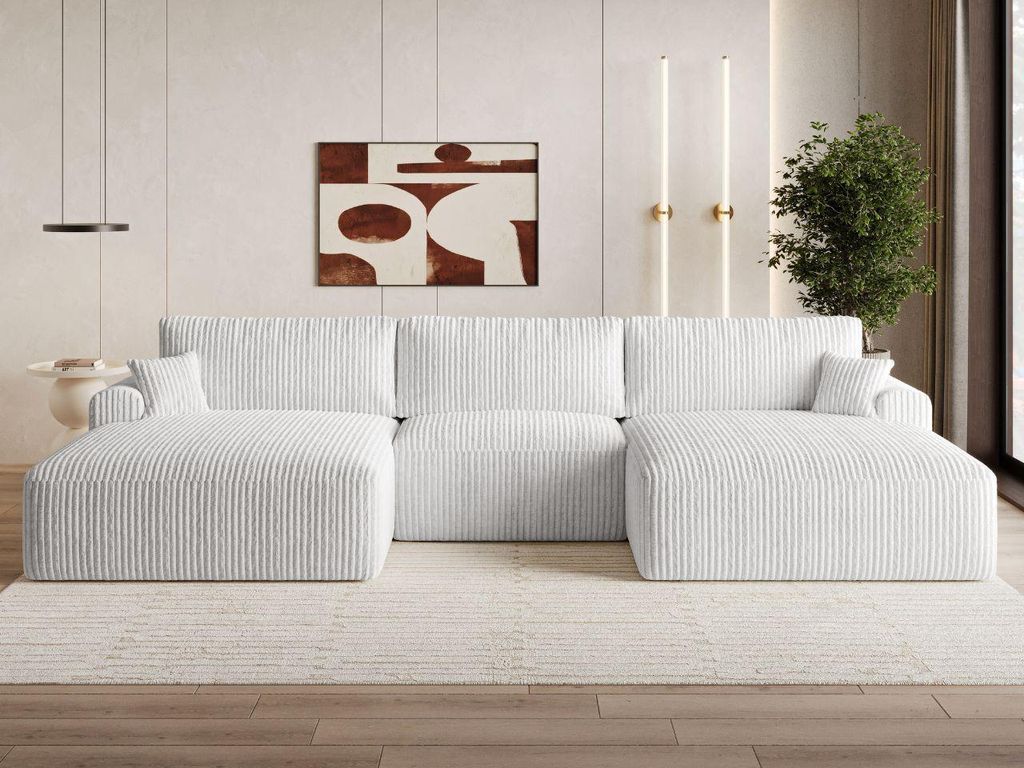 GrainGold Ecksofa U-Form Serene - Ecksofa mit Schlaffunktion, Bettkasten - Moderne Ecksofa, Wohnzimmer Sofa - Eckcouch mit Cord -Stoff - Grau (Tili...