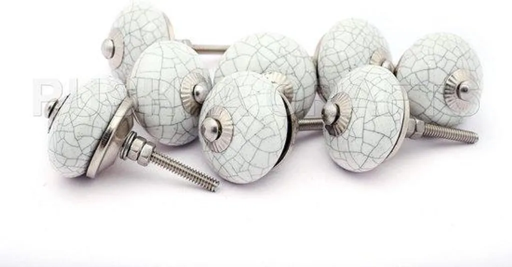 Boutons de porte céramique peints à la main blanc et vintage - 8 pcs