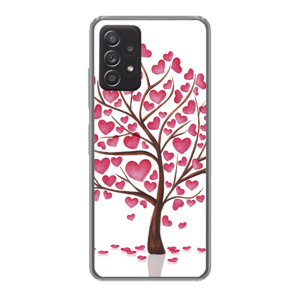 MuchoWow Handyhülle Schutzhülle Hülle für Samsung galaxy a73 Eine Illustration eines Baumes mit Herzen Silikon Softcase Handy Hülle - Handyh...