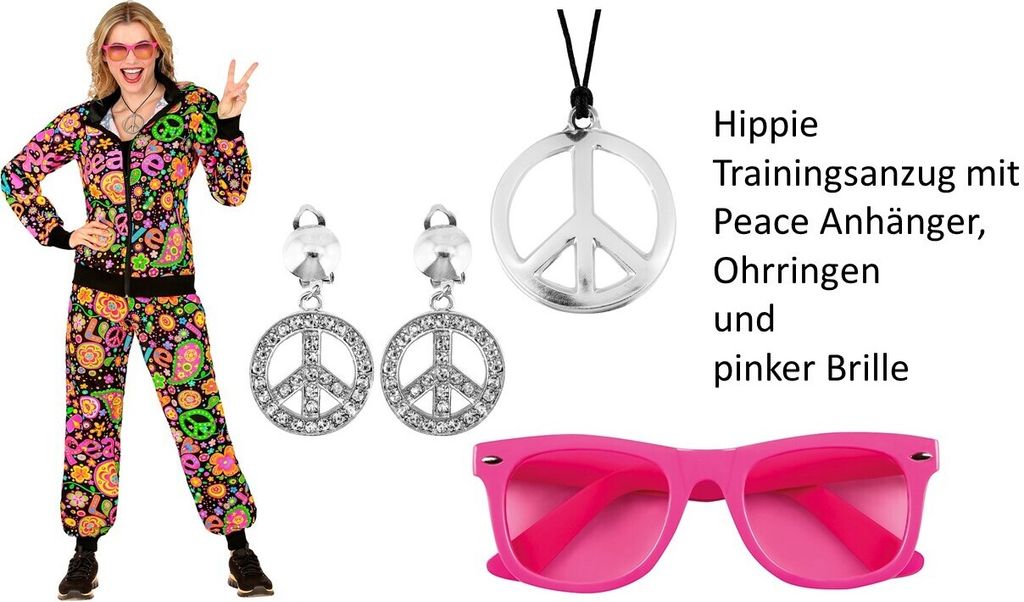 Damen 80er Jahre Hippie Set Gr. S-XXL – Trainingsanzug mit Produktbild 
