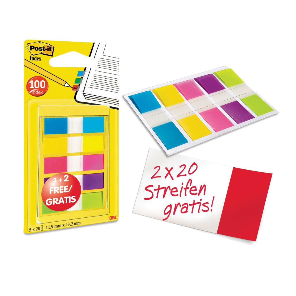Marker samoprzylepny Post-it Index Mini, 11,9 x 43,2 mm, Zdjęcie produktu 