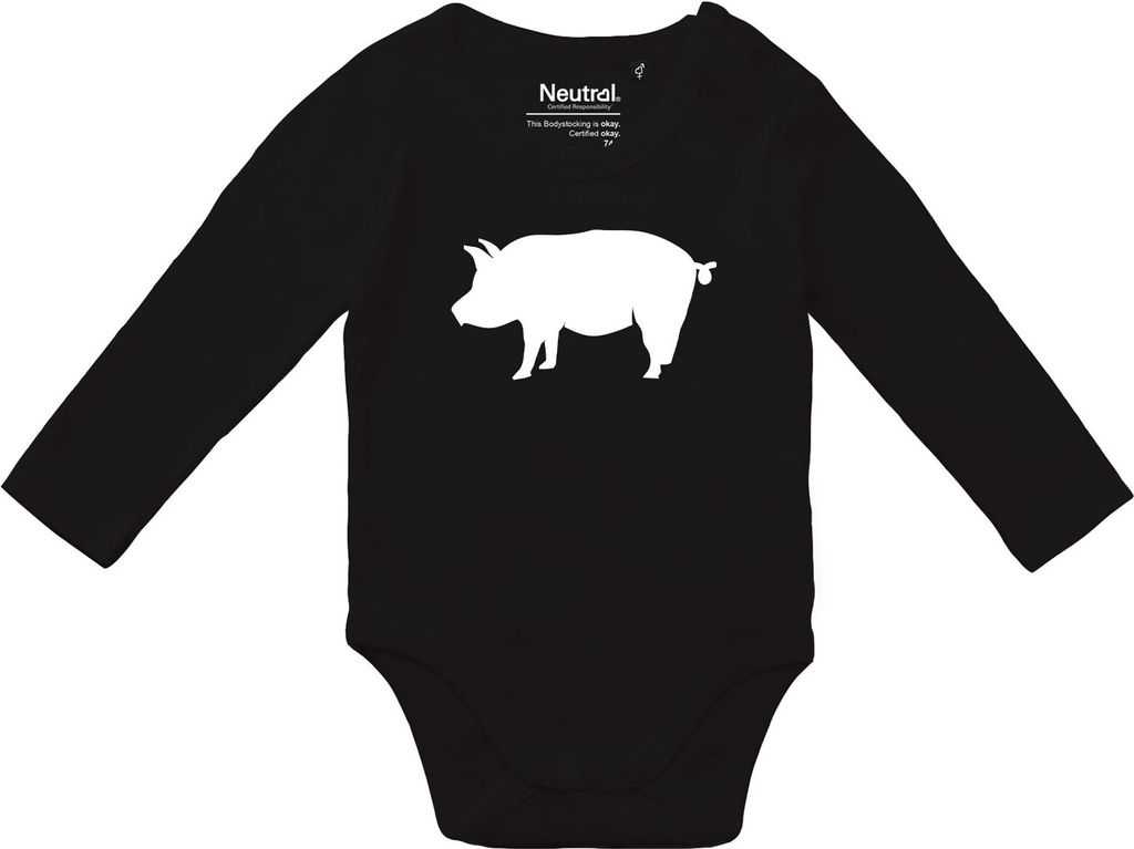 Huuraa Baby Body Schwein Silhouette 80 Black Baumwolle Fairtrade Langarmbody Geschenkidee