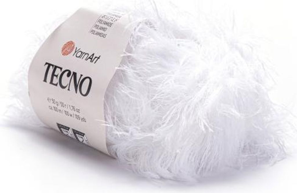 YarnArt Tecno 01 – Flauschige Kunstfell-Wolle in Weiß – Superweich & Glänzend für elegante Accessoires und Dekorationen, 50g