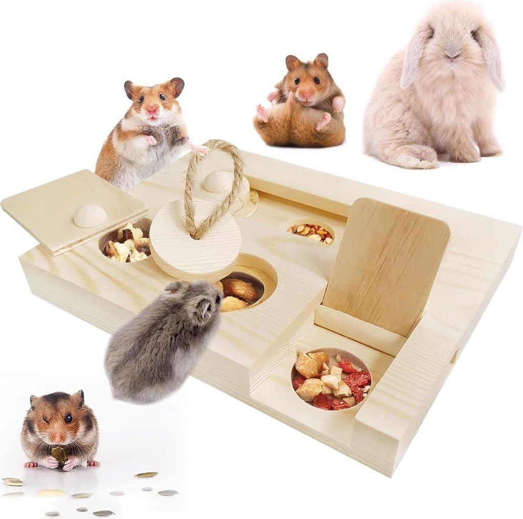 Hamster Spielzeug Kaninchen Spielzeug Hamster Zubehör Meerschweinchen Spielzeug Kleintierspielzeug 6-in-1 Holzspielzeug zur Futtersuche für Meers...