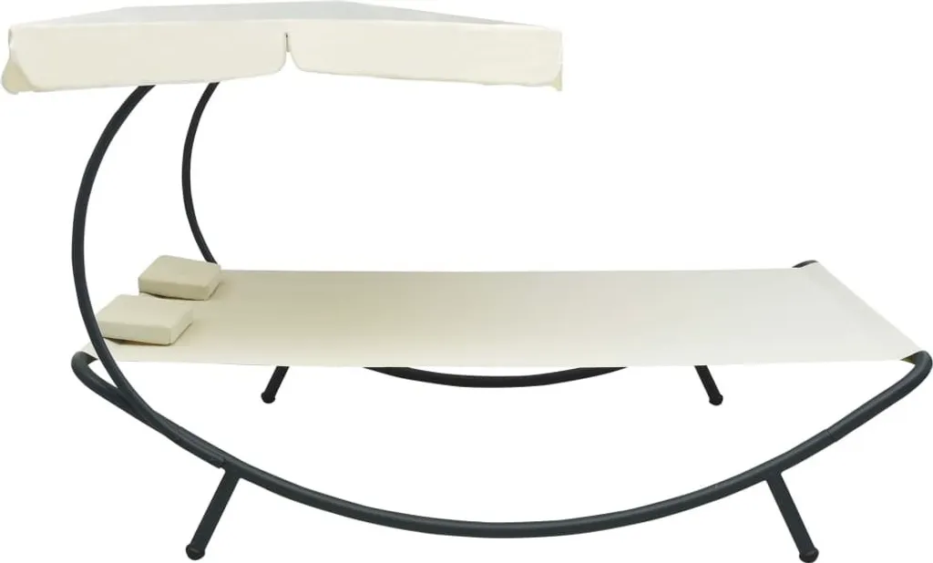 Bain de soleil avec auvent et coussin Blanc crème - Transat de jardin - 3