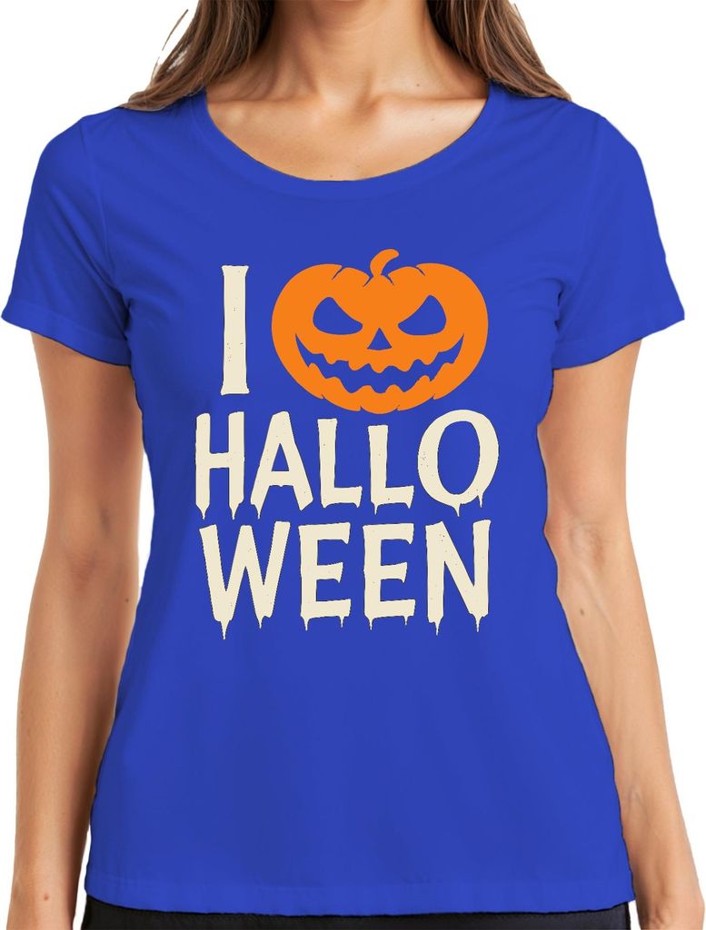 Ich liebe Halloween Kürbis Grusel Spukparty Kostüm Kinder Vintage Damen T-Shirt, Blau, 3XL