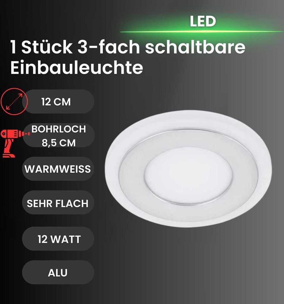 Briloner LED Einbauleuchte rund Aluminium starr IP23 12W Modul 1000lm warmweiß 3000K Leuchtrand schaltbar