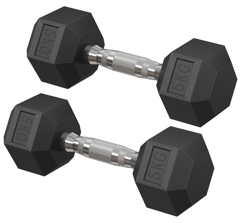 Kurzhantel-Set - Paar Sechskant-Kurzhanteln - 10 kg gesamt - Festes Gewicht - Home-Fitness & Armtraining - Schwarz
