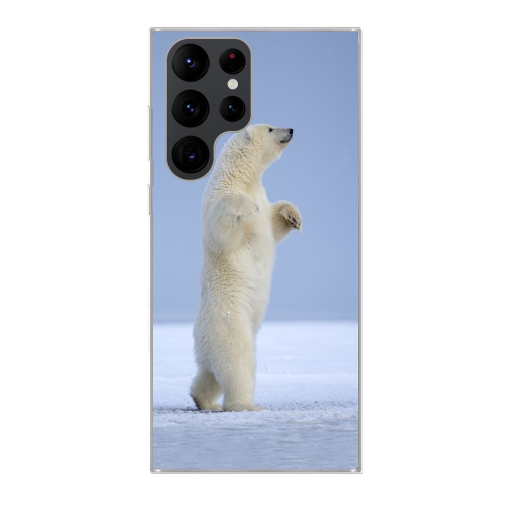 MuchoWow Handyhülle Schutzhülle Hülle für Samsung Galaxy S22 Ultra Eisbär - Lustig - Schnee - Kinder - Jungen - Mädchen - Kind Silikon Soft...