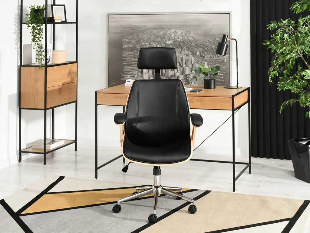 Chaise de bureau EVALISA anti mal de dos dossier chêne et assise noire